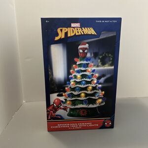 SpiderMan Ceramic Christmas Tree With Lights 11.6 " Holidays Marvel Spider Man